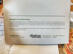 Vegan Menu (back) at Wagamama - Ealing Broadway in West London