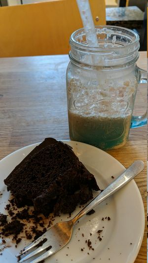 Vegan cake and almond milkshake at Beehive in West London