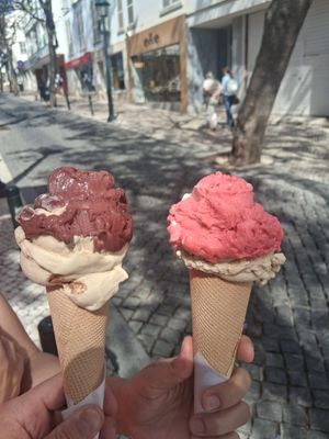 Biscuit and acai flavors and biscuit and raspberry ice cream at Fabio Lupi in Cascais