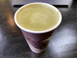 Matcha tea with coconut almond milk at Wholesome Cafe in Cottonwood