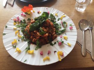 Chefs special vegan pasta  at Excalibur Cafe in Glastonbury
