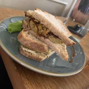 Sausage sandwich  at Excalibur Cafe in Glastonbury