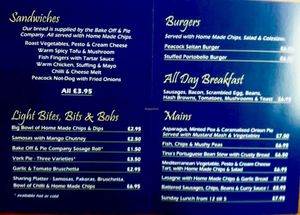 Menu as of Sept 2016 at The Peacock in Nottingham