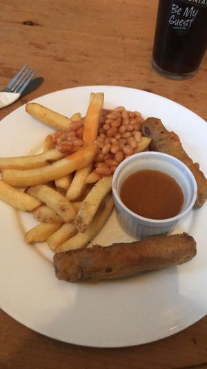 Battered Sausage and Chips at The Peacock in Nottingham
