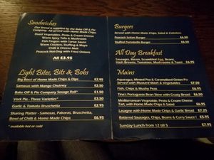 Menu at The Peacock in Nottingham
