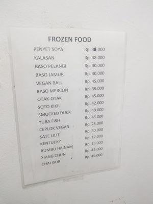 Pricing for frozen food at Indo Vegan in Jakarta