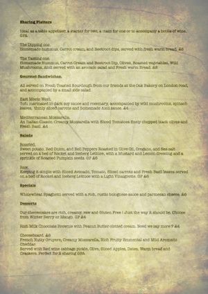 a sample menu :) menus change weekly at Nico's Kitchen and Lounge in Hastings