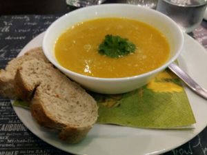 Spicy pumpkin soup (vegan). at The Leaf in The Hague