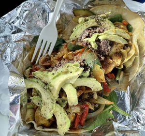 Artichoke tostadas (minus mushrooms) at A Broken Angel - Food Cart + Catering in Bend