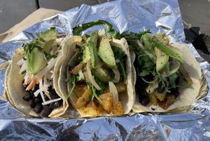 Truffle potato taco in the middle - yum!!   at A Broken Angel - Food Cart + Catering in Bend