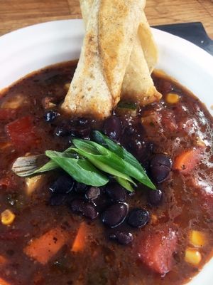 Blue corn tortilla soup at A Broken Angel - Food Cart + Catering in Bend