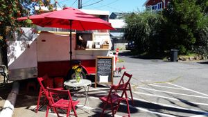 Sunny day at the cart at A Broken Angel - Food Cart + Catering in Bend