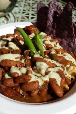 Blue corn chili mac with roasted poblano creme at A Broken Angel - Food Cart + Catering in Bend