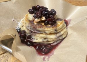 Griddle cakes with PB, blueberries, grilled banana   at A Broken Angel - Food Cart + Catering in Bend