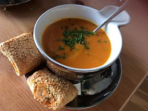 Sweet potato puff pastry, eaten ar home with some soup at Het Zaanse Bakkertje / Dutch Vegan Bakery in Zaandijk