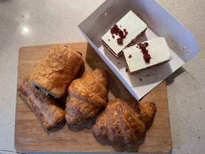 Vegan croissants, vegan chocolate croissant, sausage roll and red velvet cakes😄 at Het Zaanse Bakkertje / Dutch Vegan Bakery in Zaandijk
