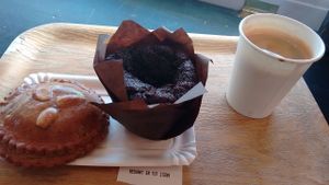 My order a delicious filled spice cake and chocolate muffin! at Het Zaanse Bakkertje / Dutch Vegan Bakery in Zaandijk