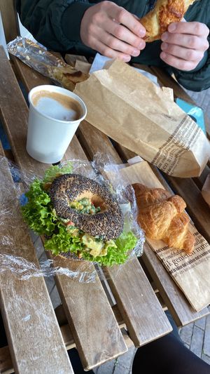 Vegan egg salad and soy cappuccino  at Het Zaanse Bakkertje / Dutch Vegan Bakery in Zaandijk