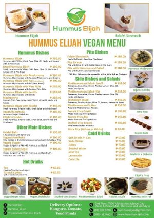 Hummus Elijah Vegan Menu at Hummus Elijah in Makati
