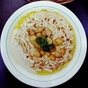 Hummus with almond slices   at Hummus Elijah in Makati