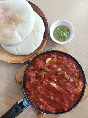 Vegan Shakshuka in Pan (340 + service 5% = 357 PHP) at Hummus Elijah in Makati