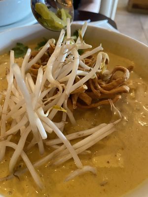 Tofu noodle curry.  at Green Leaves in Los Angeles