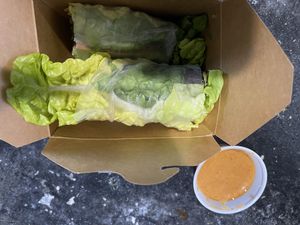 Spring rolls with peanut sauce  at Green Leaves in Los Angeles