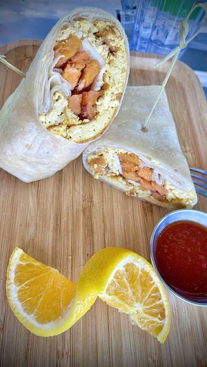 Breakfast scrambled burrito!  at Green Leaves in Los Angeles