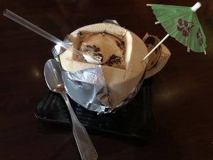 Fresh coconut water  at Green Leaves in Los Angeles