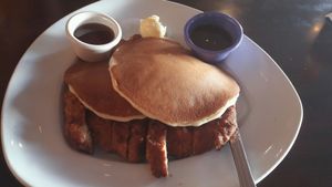 Pancakes & chicken at Green Leaves in Los Angeles