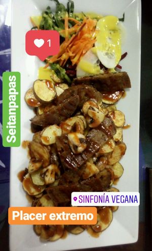 Seitan papas  at Sinfonia Vegana in Lima