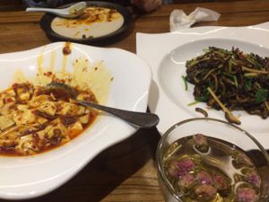 mapo tofu and shiitake dishes  at Ye Bo Zhai in Beijing
