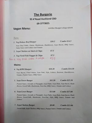 menu at The Burgerie in Auckland