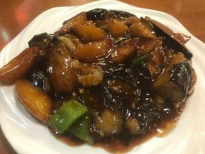 Vegan fried potatoes, eggplant, capsicum and mashed garlic (227)  at New Flavour in Auckland