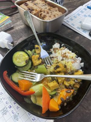 What we made in the cooking class : curry !  at Vegan Surf Camp in Moliets