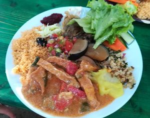 one example of buffet plate, excellent at Vegan Surf Camp in Moliets
