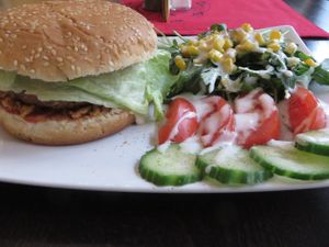 veggie burger with side salad (vegan) at VeGonas in Bielefeld