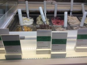 Bad photo of several sorbets that are vegan. at Vis a Vis Vincek Cake and Ice Cream in Zagreb