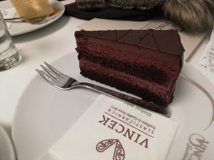 Chocolate and raspberry cake at Vis a Vis Vincek Cake and Ice Cream in Zagreb