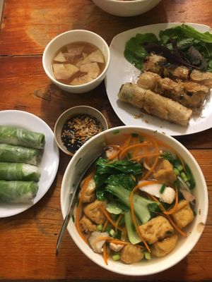 Pho, fresh and fried spring rolls  at Noodle & Roll in Hanoi