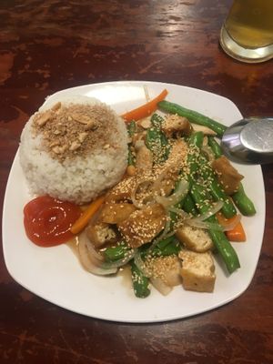 Broken rice with tofu and veg at Noodle & Roll in Hanoi