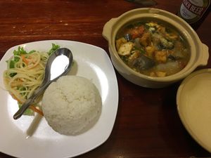 Tofu aubergine clay pot  at Noodle & Roll in Hanoi
