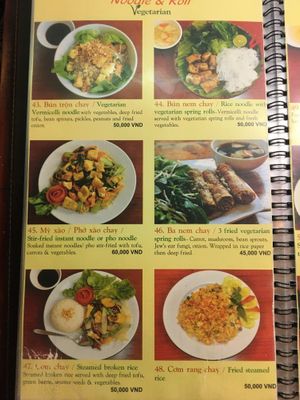 Veg menu at Noodle & Roll in Hanoi
