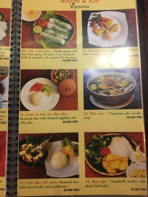 Veg menu at Noodle & Roll in Hanoi