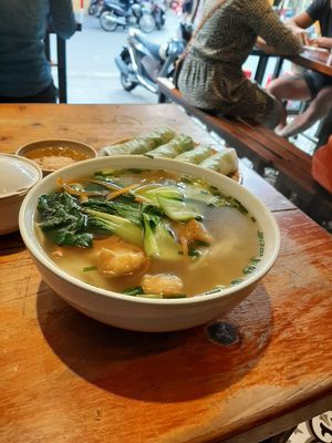 Vegetarian Pho and vegetarian fresh spring roll at Noodle & Roll in Hanoi