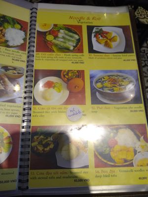 Menu at Noodle & Roll in Hanoi
