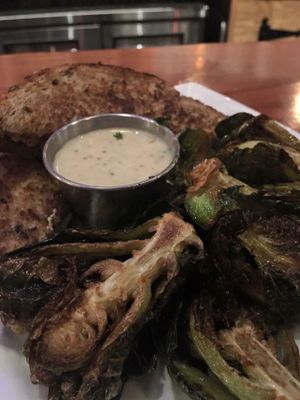Grill PB&J with Avacado and brussel sprout, vegan ranch at Taproot Lounge & Cafe in Salem