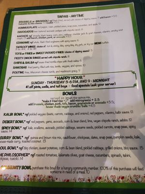 Everything in green writing is vegan. :) at Taproot Lounge & Cafe in Salem