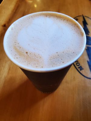 Coffee with oat milk. Yes they do a surcharge like Starbucks. at Montana Coffee Traders in Kalispell
