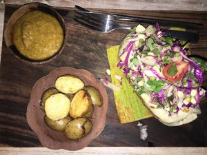 Vegetarian burrito that could be made vegan:) at Pachamama Organic in 